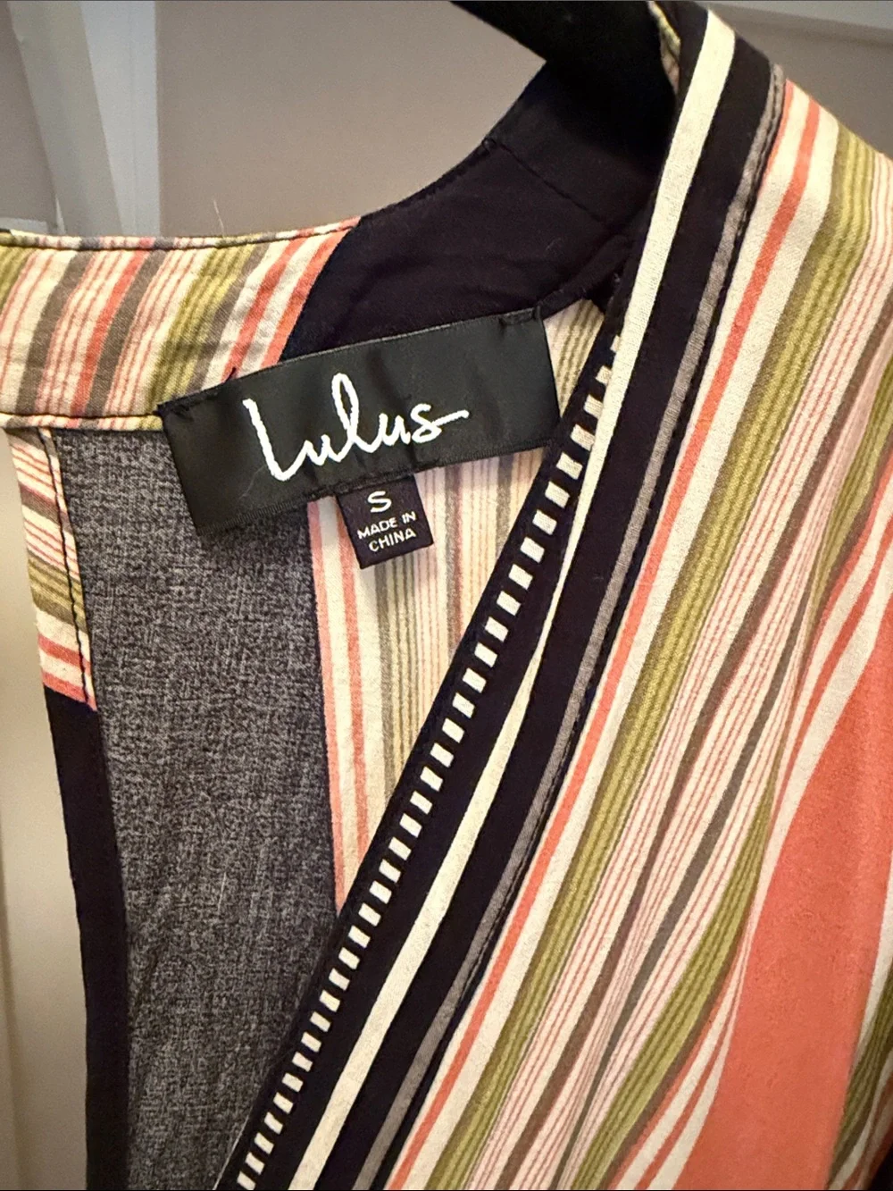 Lulu's Maxi Dress in Black, Coral, Cream & Green Stripe - Picture 3 of 6